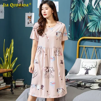 

Casual Short Sleeve New Soft Cartoon Printing Nighties for Woman Nighty Woman Clothes Sleep Dress Home Dress Long Shirt Ladies
