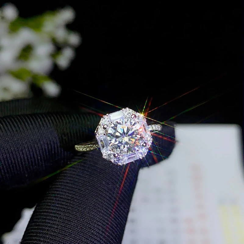 BOEYCJR 925 серебро 1ct D Цвет Moissanite VVS обручальное свадебное кольцо с бриллиантом с национальным сертификатом для женщин