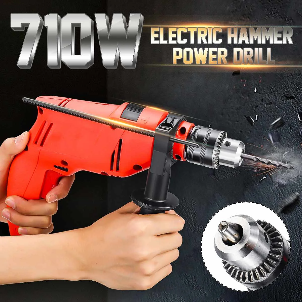 

doersupp 2 in 1 Powerful Electric Hammer Drill 710W 220V Variable Speed Adjustable Heavy Duty Impact Screwdriver 3300r/min