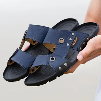 

Genuine Leather Men's Slipper Men Sandals Casual Summer Flat Outdoor Beach Shoes Indoor High Quality Non-Slip Fashion Slides New