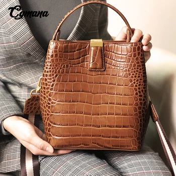 

Genuine Leather Women Bucket Bag 2019 Ladies Band bags Design Crossbody Bags for Women Luxury Crocodile Leather Bag Shoulder Bag