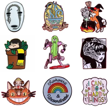 

20pcs/lot A3616 Patchfan No Face Man Enamel Pin Collection Fox Cat Animal Brooches Art Lapel Pins Backpack Badge Collar Jewelry