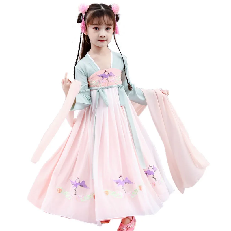 Традиционный костюм для китайских танцев Hanfu, платье с вышивкой в китайском стиле, костюм для девочек, костюм для старинных принцесс, сценическое платье