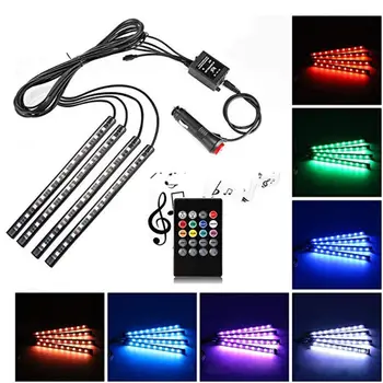 

2020 New Car LED Atmosphere Lamp One Dragging Four 12 Lamp Remote Control Colorful Light