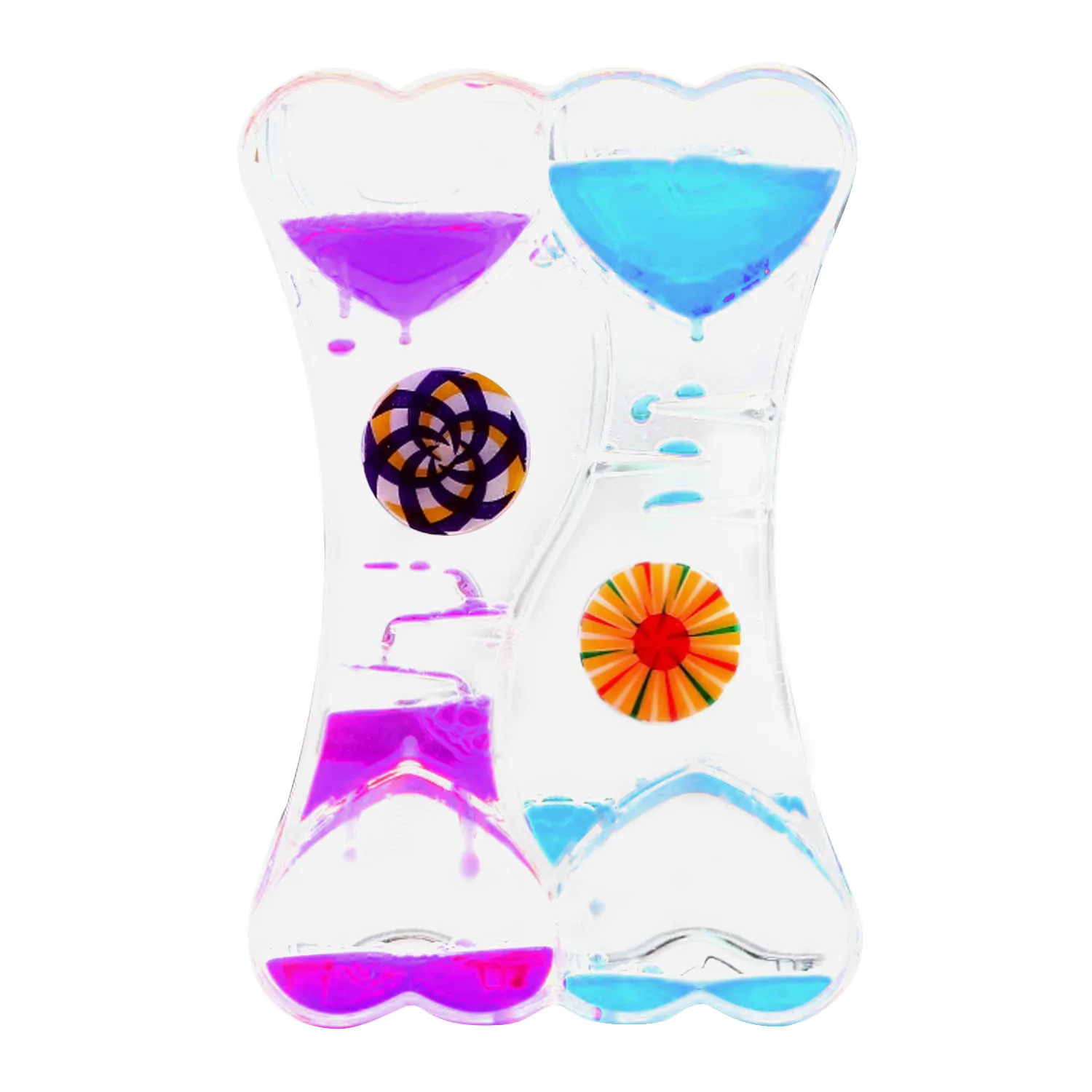 Purple blue 2 шт. забавное Двойное сердце жидкое движение Таймер Bubbler масло капля игрушки для детей взрослых подарок снять стресс настольные игрушки - Цвет: Purple blue