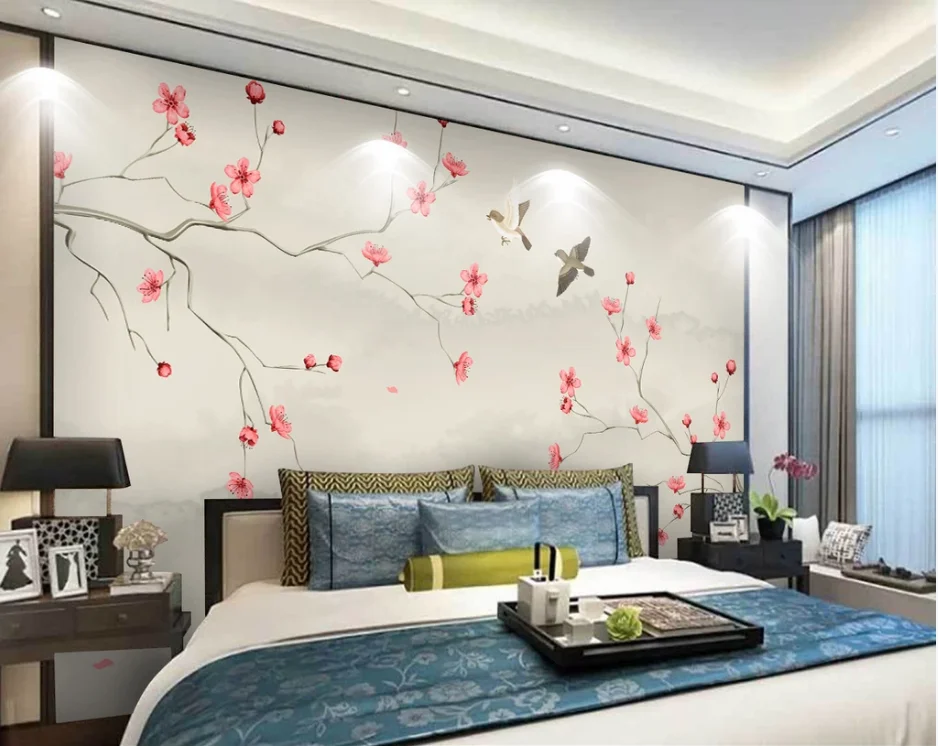 Пользовательские обои настенные фото стены китайский цветок и птица фон стены-высококачественный водонепроницаемый материал