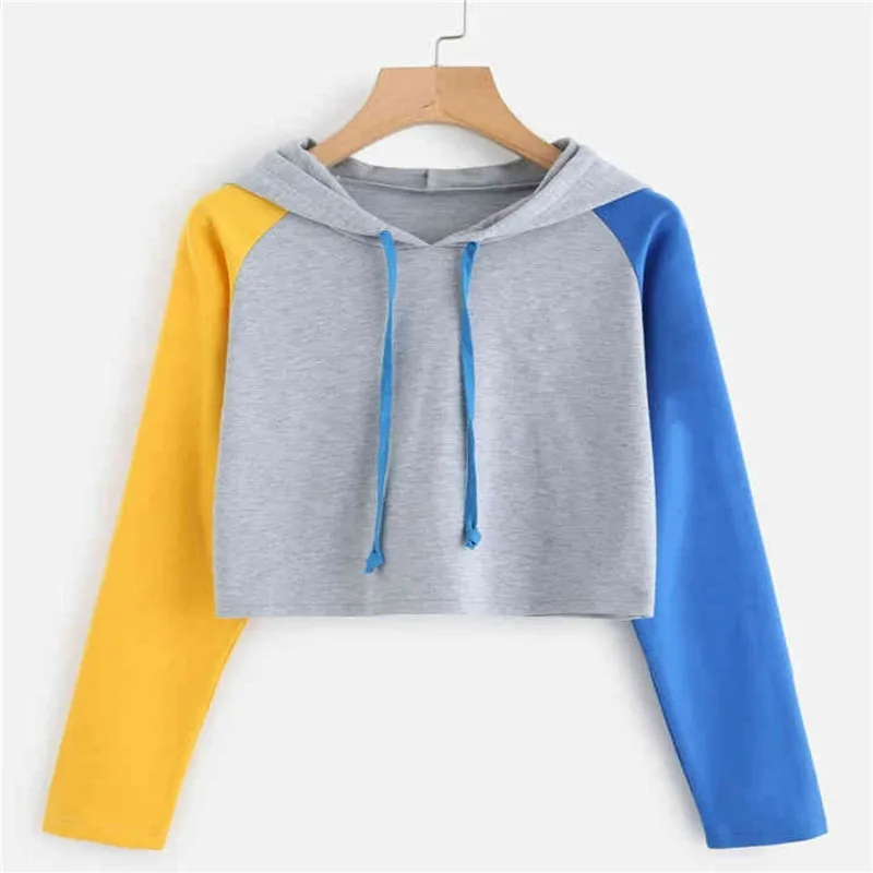 Women Hoodies Sweatshirts Girls Pink Blue Sleeve Crop Top Short Blouse Pullover Hoodie Sweatshirt For arrival Casual Hoodies