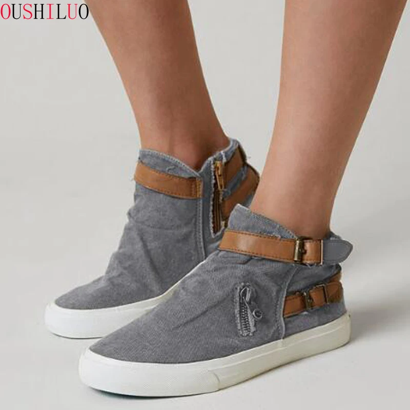 

women's vulcanized shoes outdoor comfortable canvas shoes women's belt casual flat shoes fashion sneakers Retro Plus size