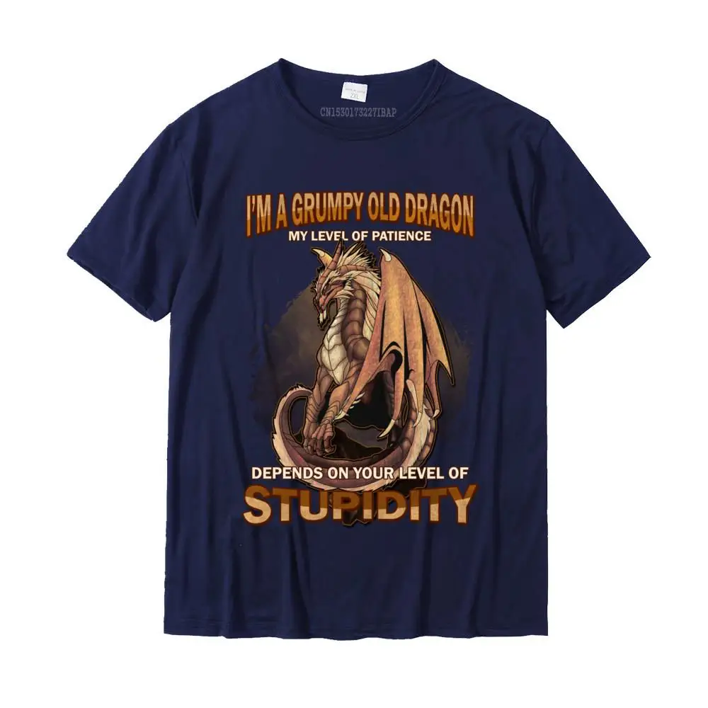 Brand New Man Top T-shirts Crewneck Short Sleeve 100% Cotton Geek Tops & Tees Design Tee Shirt Drop Shipping Grumpy Old Dragon Patience Depends On Stupidity Level Womens Long Sleeve T-Shirt__MZ17172 navy