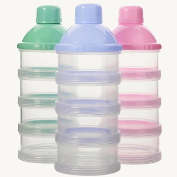 

4 Layer Portable Grid Formula Milk Powder Dispenser Baby Accessories Plastic Cereal Food Container Infant Feeding Storage Box