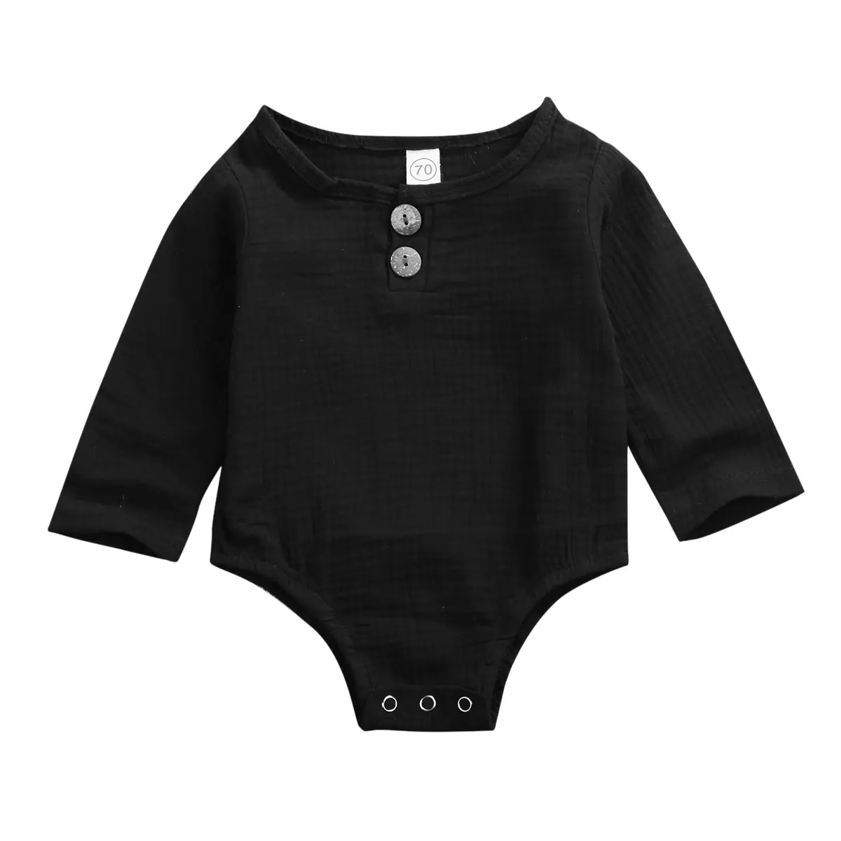 Emmababy Детский комбинезон с длинными рукавами и пуговицами для маленьких мальчиков и девочек, однотонный базовый хлопковый комплект одежды, От 0 до 2 лет - Цвет: Черный