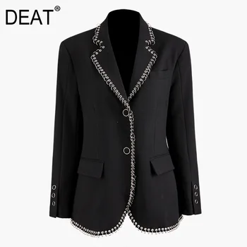 

DEAT 2020 Autumn And Winter New Products Fashion Metal Ring Buckle Striped Lapel Single-breasted Long-sleeved Suit PB351