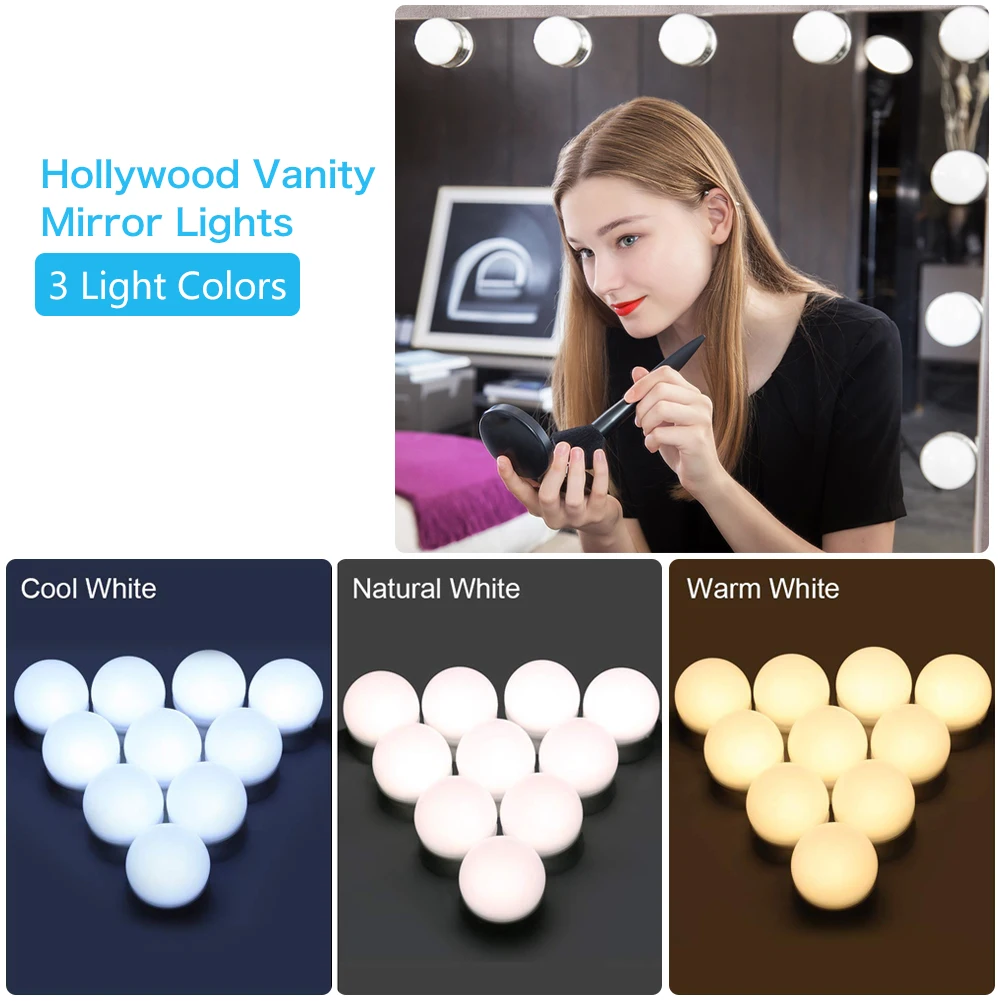 

10 light led bulb light dimmable colorful light led lamp circl bulb mirror vanity hollywood style Touch USB 10 level 3 color