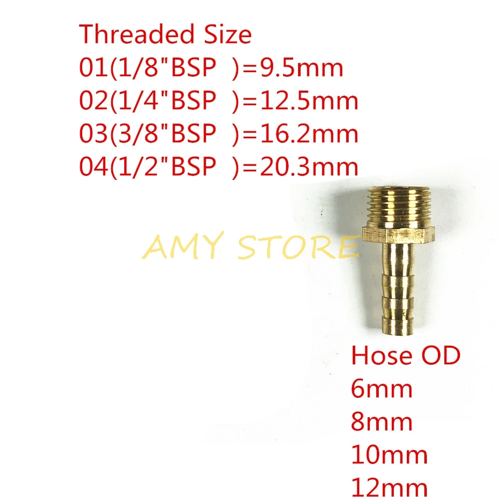 

Brass 6 8 10 12mm OD Barbed Tail Air Hose Tube-Male 1/8" 1/4" 3/8" 1/2" BSP Threaded Fittings Coupler Adater Connectors