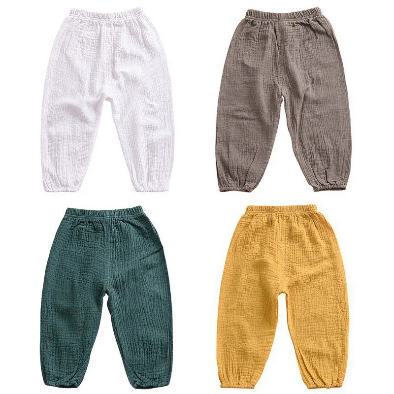 Весенне-осенние штаны для малышей Свободные Штаны для детей, одежда для мальчиков шаровары для девочек Однотонные Хлопковые Штаны Мягкие штаны для малышей