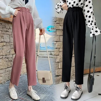 

New Harajuku Style 2020 Spring Women Casual Solid Pants Fashion High Waist Loose Formal Elegant Office Lady Ankle-length Pants