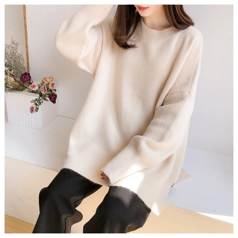 Autumn Women Winter Pullover Long Sweater Dress O-NECK Female Long Sleeve Straight Knitted Vestido Robe Casual Jurken