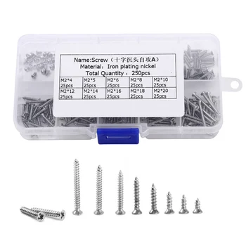 

250 Pcs Self-Tapping Screws Kit Metal Screws 4/5/6/8/10/12/14/16/18/20mm Accessories JS22