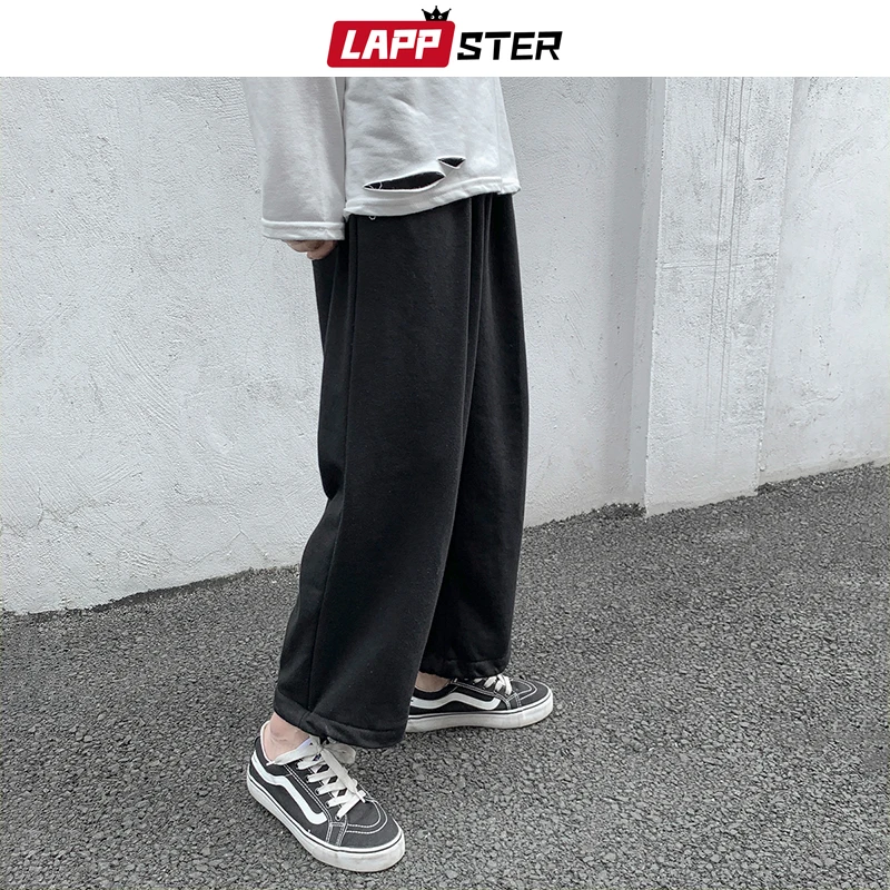 LAPPSTER Men Solid Cotton Harem Pants Mens Korean Fashions Harajuku Joggers Pants Couple Loose Black Casual Sweat