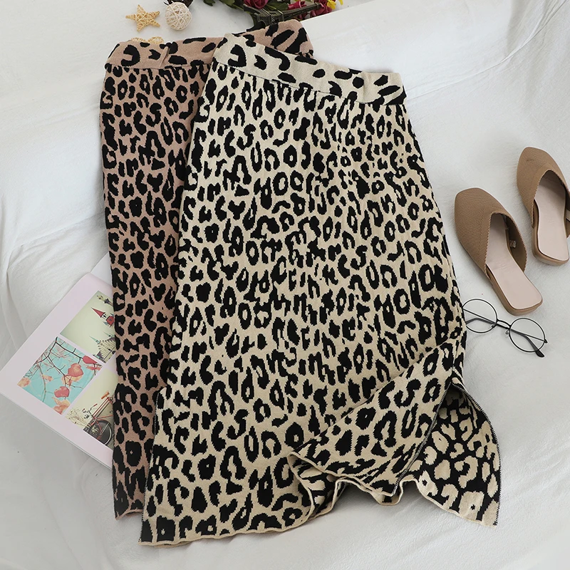 Осенняя винтажная юбка миди с высокой талией, леопардовая расцветка, Женская юбка, сексуальная тонкая женская юбка, повседневная юбка-карандаш