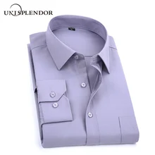 Unisplendor весна осень Мужская рубашка с длинным рукавом мужская рубашка однотонная мягкая мужская повседневная рубашка мужская рубашка S-5XL размера плюс YN10589