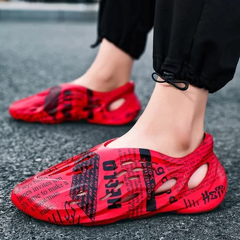 

Men's Summer New Newspaper Pattern Sandals Fashion Casual One-piece Shoes Light and Comfortable Breathable Mens Shoes Sandals