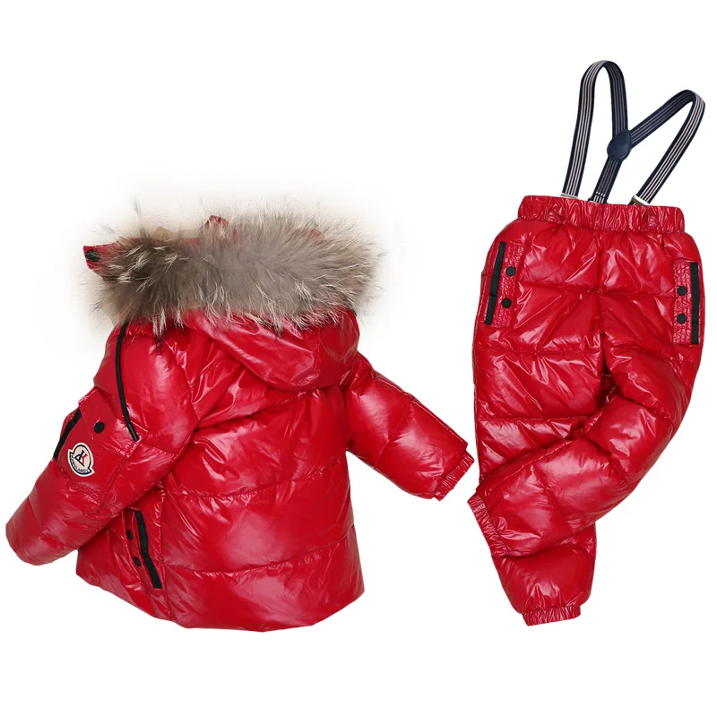 Зимняя пуховая куртка; парка для мальчиков; пальто; Детский Теплый зимний комбинезон; верхняя одежда+ комбинезон; комплект одежды для девочек; размер-30 градусов