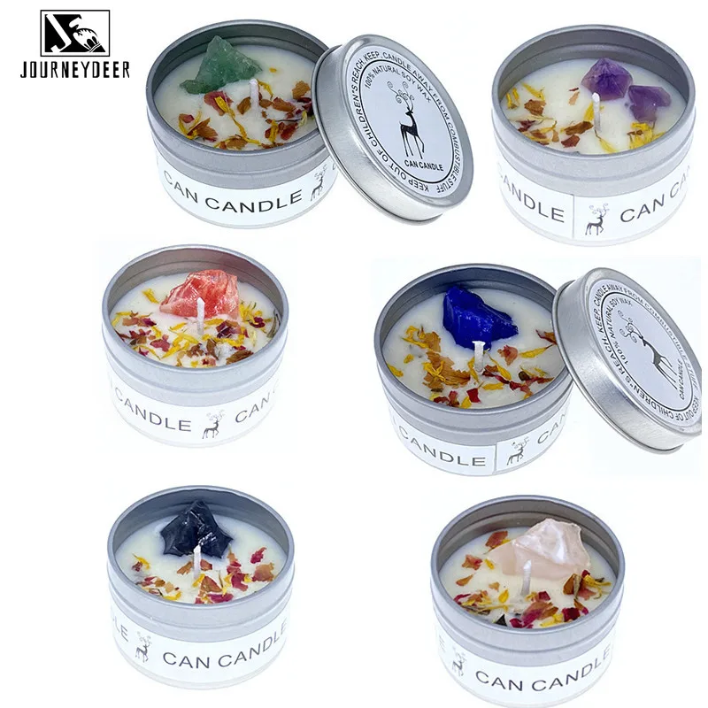 Gold/Silver Tin Box Aromatherapy Candles Crystal Salt Stonedried Flower Scented Soy Wax Smokeless Candle Home hotel Decoration | Дом и сад