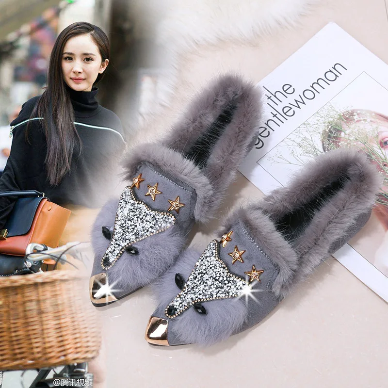 Online 2019 Winter Schöne Design Schuhe Frauen Mode frauen Flache Ferse Schuhe Perlen Dekoration 2 Farben Größe 35 bis 40 m9501 RU09 G