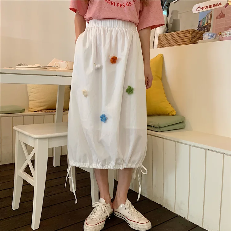 

2019 New Style Summer Korean-style Loose-Fit Weep Yafeng Flower Slim Fit Drawstring Skirt WOMEN'S Dress High-waisted Slimming Sk