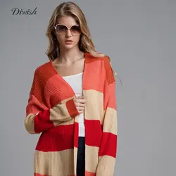 Diwish/осенние свитера, женские топы, кардиганы, свитера, свободные, полосатые, с длинным рукавом, с круглым вырезом, офисные, элегантные
