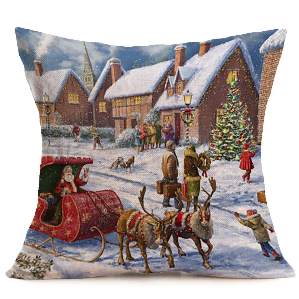 С Рождеством, подушка с оленем, покрывало с рождественским принтом, льняная декоративная диванная кровать, покрывало для подушки, Coussin Decoratif, Прямая поставка - Цвет: I
