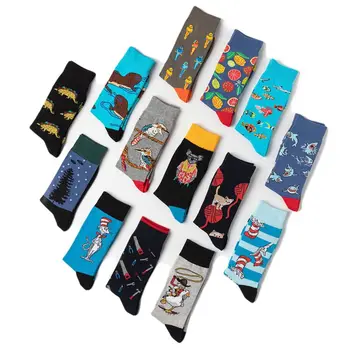 

Cute Cartoon Animals Women's Socks Harajuku Fruit Mouse Cat Shark Funny Happy Cotton Long Socks Female Christmas Gift For Men