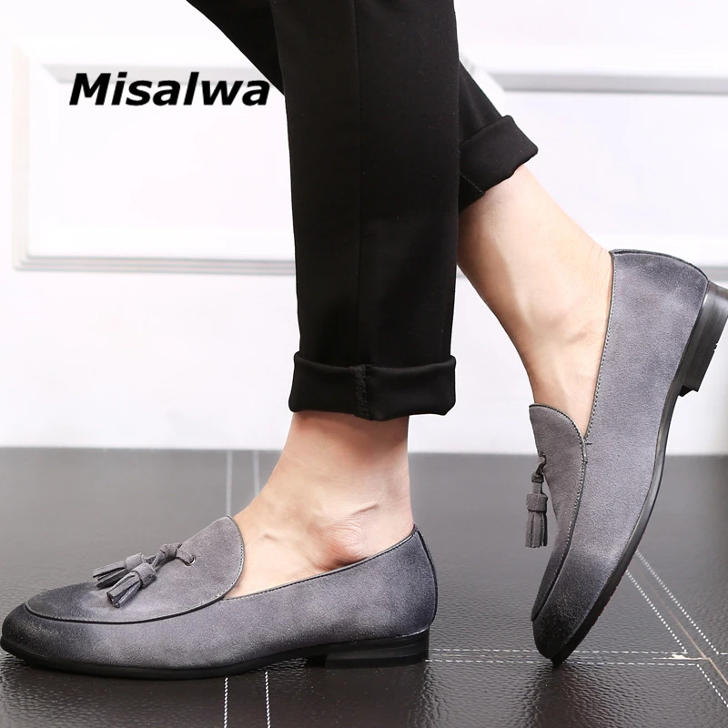 Mocasines piel de ante con flecos hombre, zapatos informales, planos, elegantes y cómodos, para verano, Misalwa, y gris|Mocasines| - AliExpress