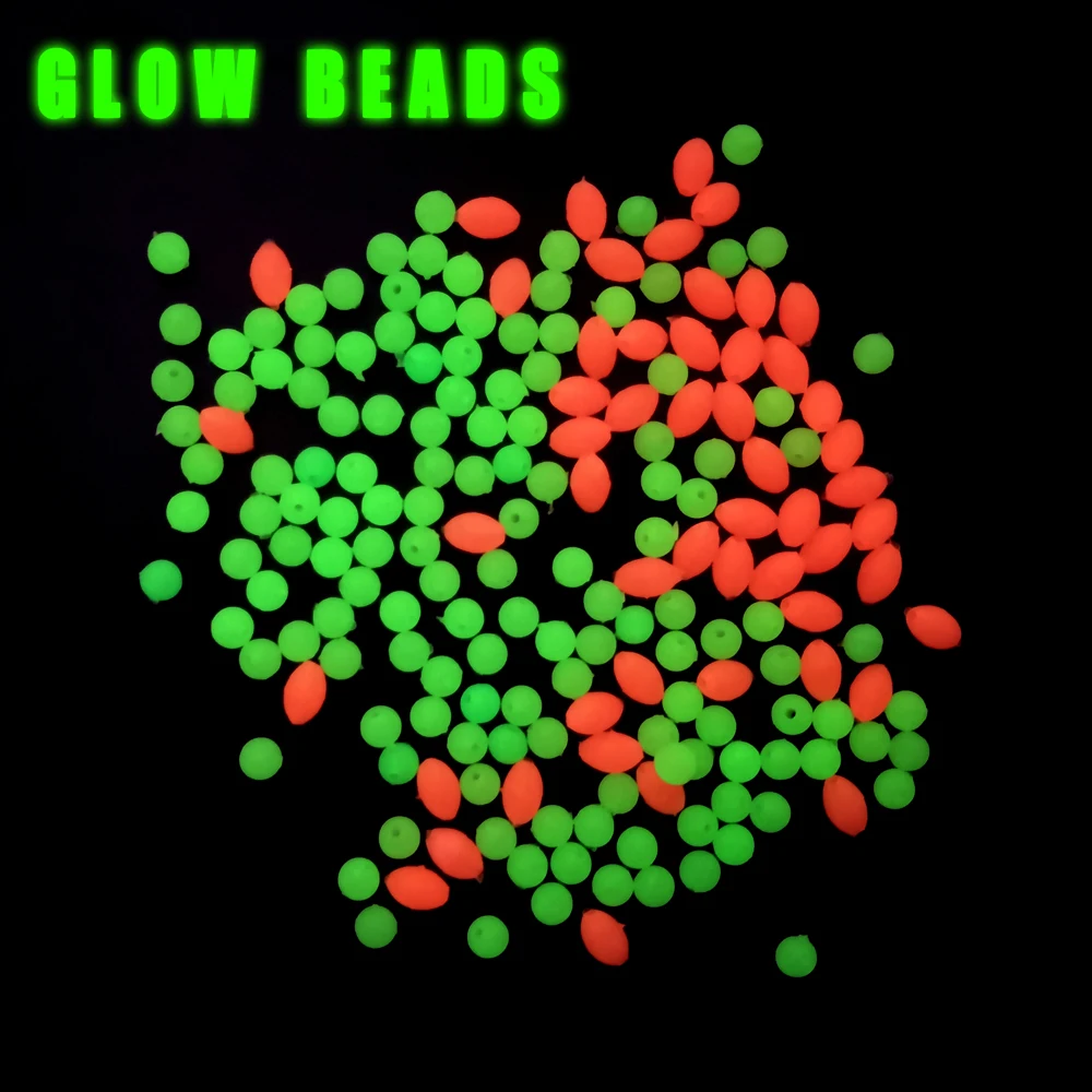 100PCS Oval Soft Rubber Luminous Fishing Beads Glowing Sink Beads For Treble Hook Fishing Rigs Green Red Fishing Lure Tackle