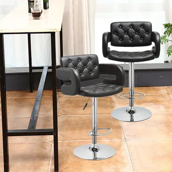 

Set Of 2 Leather Adjustable Bar Stools Counter Height Swivel Stool