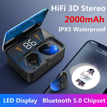 

VIKEFON 2000 mAh TWS Bluetooth 5.0 Earphones Led Power Display 3D Stereo True Wireless IPX5 Waterproof Sport Power bank Earbud