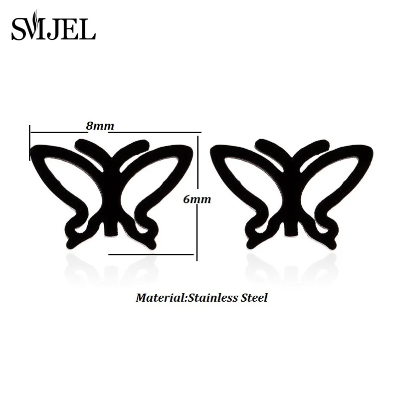Black Earring SMJEL из нержавеющей стали пара браслеты с бабочками для женщин девочек высокого качества насекомых животных Регулируемый браслет с бусинами ювелирные изделия - Окраска металла: Black Earring