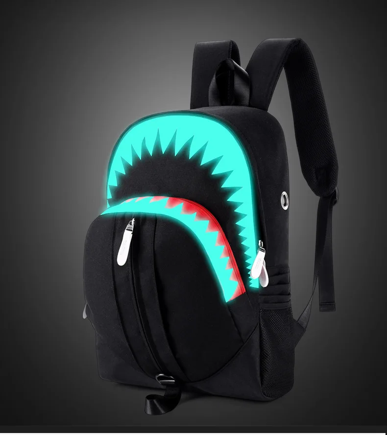 Usb зарядка светящийся 3D Акула школьный рюкзак светится в темноте школьный рюкзак с usb зарядным портом