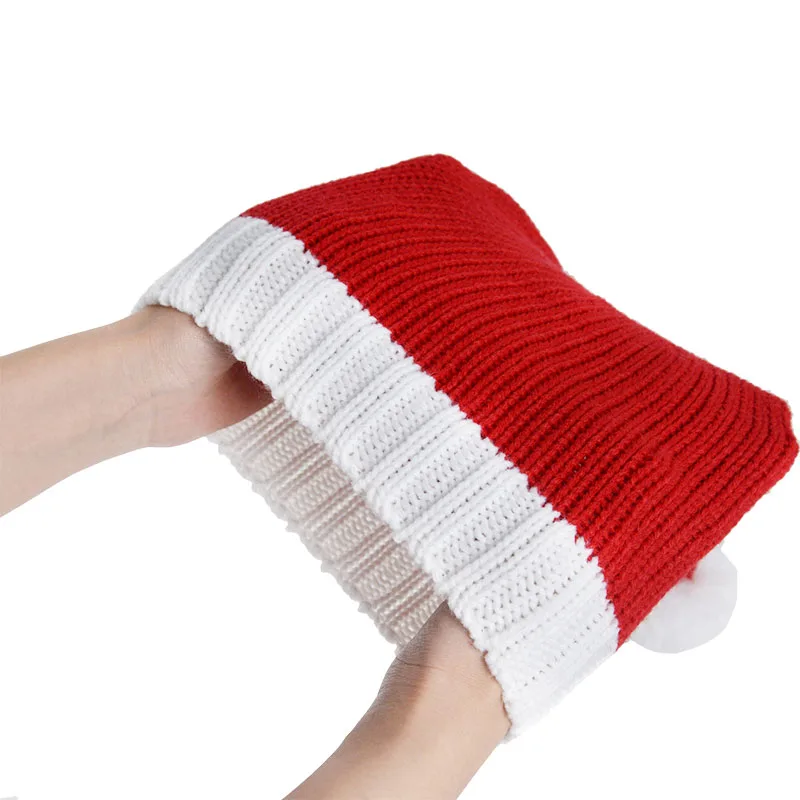 Christmas Beanie Hat Red Knitted Christmas Hat Cute Pompom Santa Claus Cap Warm Crochet Beanie Hat For Mom Baby Xmas New Year Party Gift Navidad