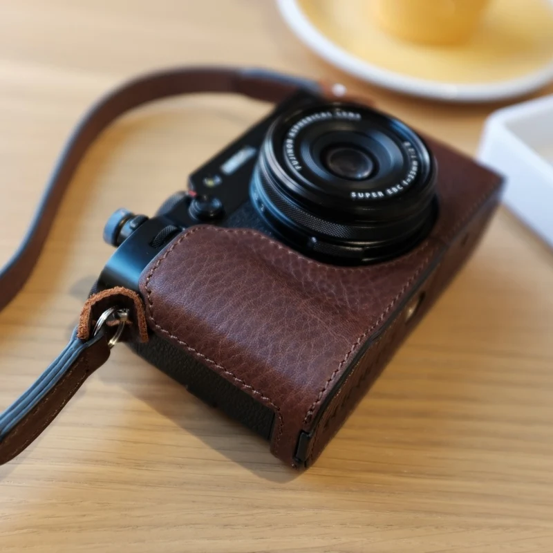 bolsa de couro para câmera fuji cobertura de couro vintage