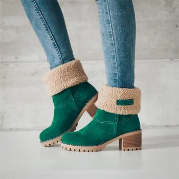 

Winter 2019 medium thick heel suede snow boots cotton Boots Size 43 women's boots