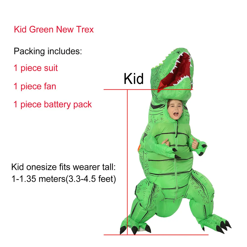 Kid New Green JYZCOS надувной костюм для детей и взрослых костюм динозавра нарядное платье динозавра из мультфильма костюм T-Rex карнавальный костюм - Цвет: Kid New Green