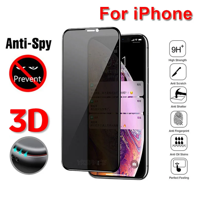 

3D Curved Full Cover Anti Spy Peep Privacy Screen Protector for IPhone 11 6 7 8 Plus X XS MAX XR Anti Glare Tempered Glass Film
