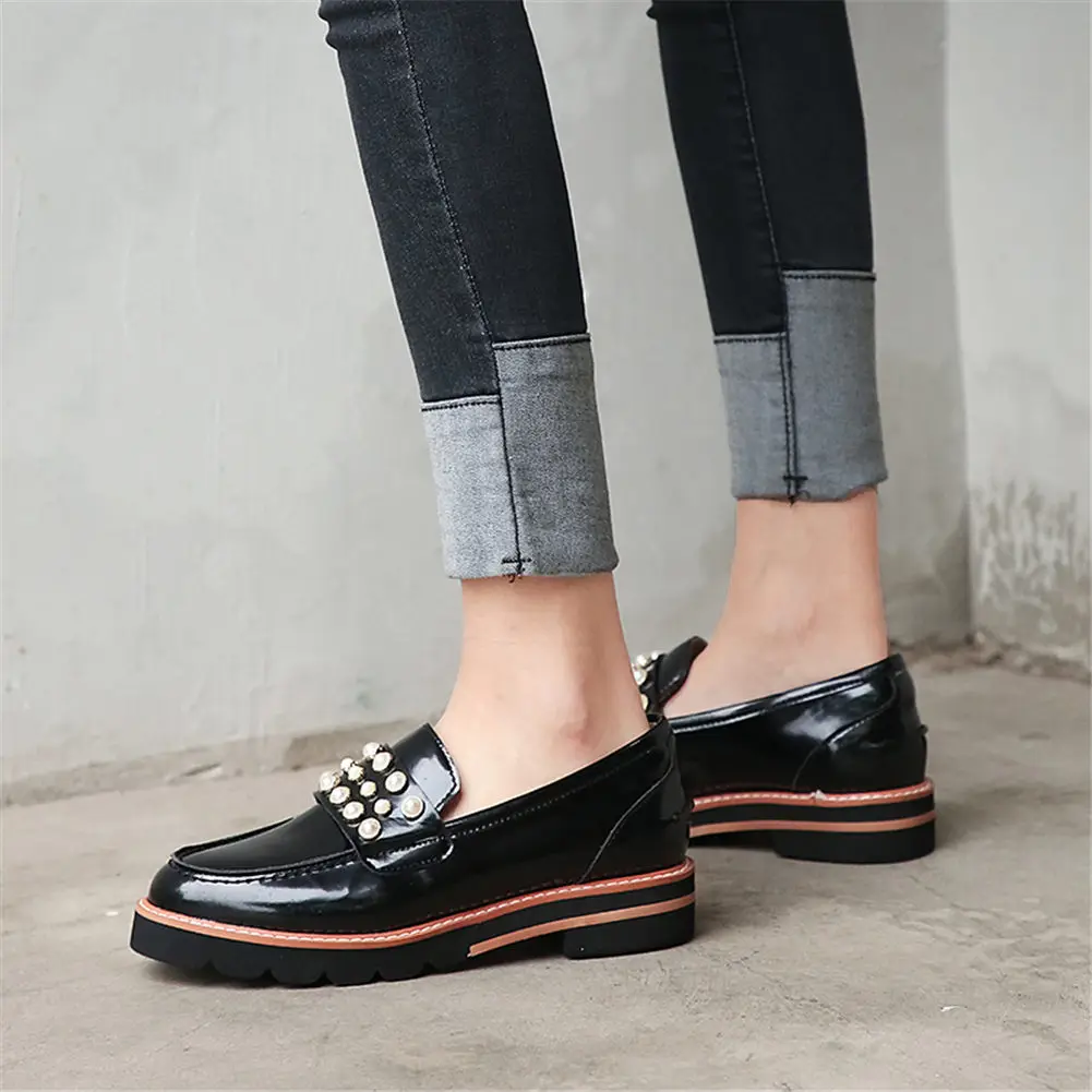 

Lapolaka Brand New Genuine Leather Pearls Flats Shoes women's 2019 Fahion Shoes Slip On Leisure Shoes Woman Flats