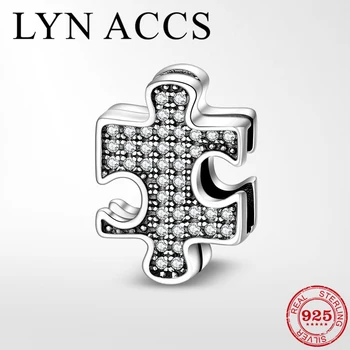 

Genuine 925 Sterling Silver Shinning Zircon Puzzle pattern Clip Charm Fit Original Watch Reflection Bracelet Bead Jewelry Making