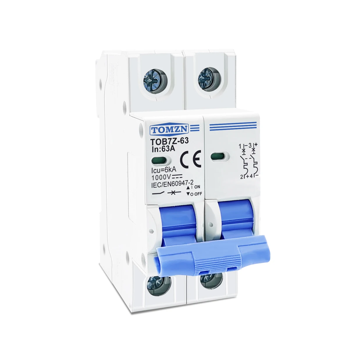 2P Dc 1000V Solare Mini Circuit Breaker 3A 6A 10A 16A 20A 25A 32A 40A 50A 63A Dc mcb per Impianto Fotovoltaico