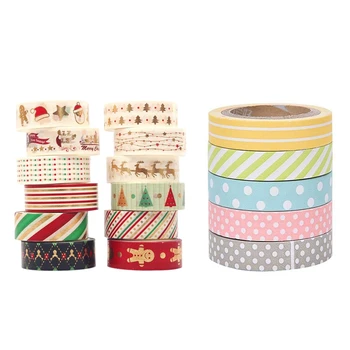 

12 Pcs Decorative Duct Tape Holiday Christmas Washi Tape Craft Decorative Kits 15mmx5M & 5 x Band Adhesive Sticker Masking Tape