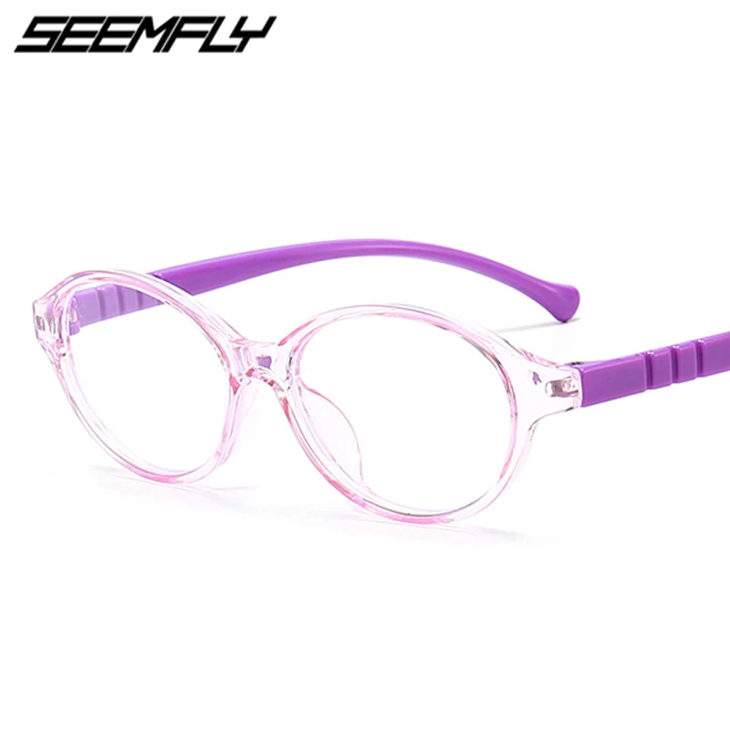 

Seemfly Children Blue Light Blocking Glasses Kids Transparent Oval Frame Computer Goggle Flexible Safe Cute Eyewear Plain Mirror