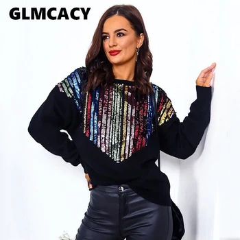 

Women Highstreet Sequin Color Block Raglan Sleeve Streetwear Sweatshirt Spring Fall Casual Striped Pullover Tops